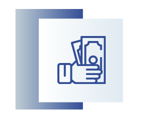niebieska ikona przedstawiająca rękę trzymającą pieniądze